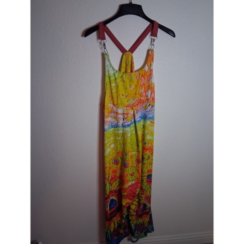 Artistic Impressionist Floral Jumpsuit Racerback Multicolor Sunflowers XL - Picture 2 of 7